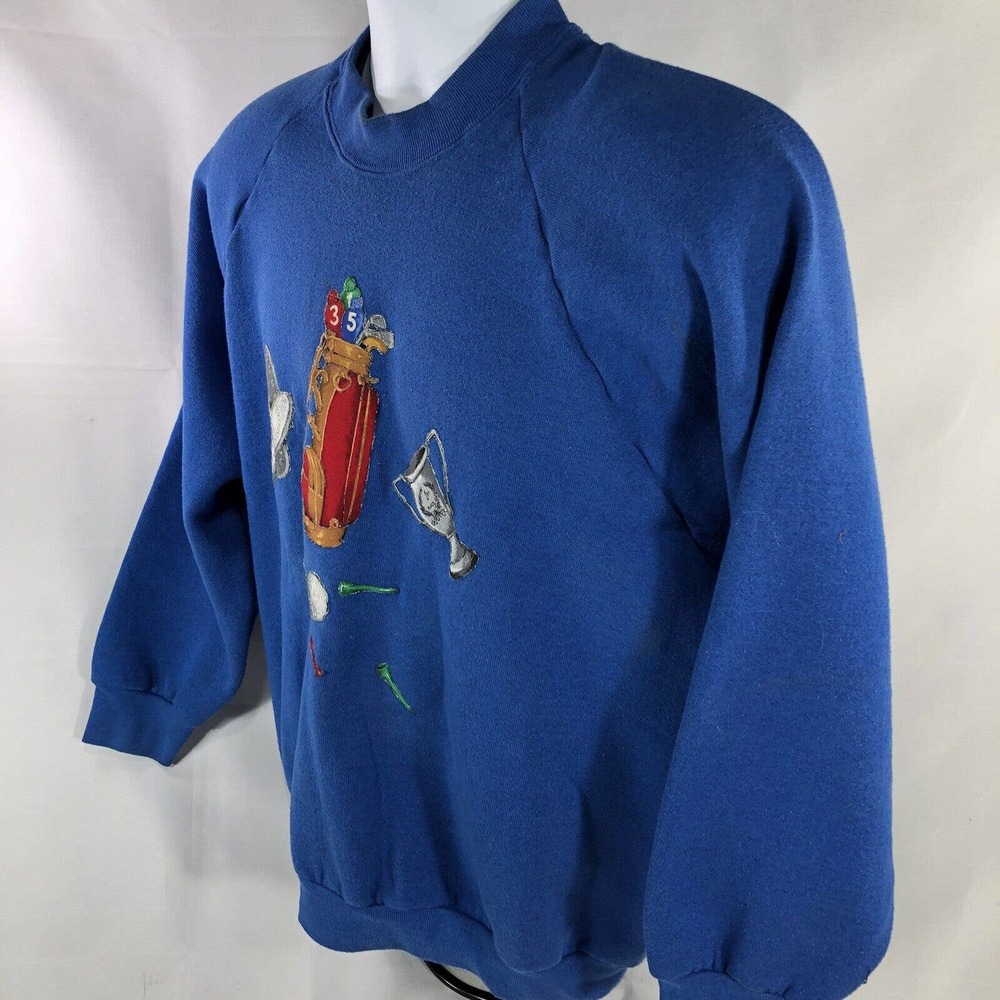 Vintage Golf Sweatshirt Blue USA Made Fruit Of The Loom Size Large 80s 90s Top - Picture 7 of 12